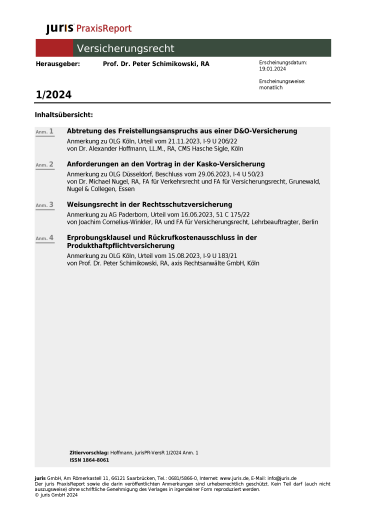 juris PraxisReport Versicherungsrecht