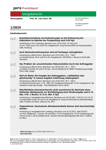 juris PraxisReport Vergaberecht
